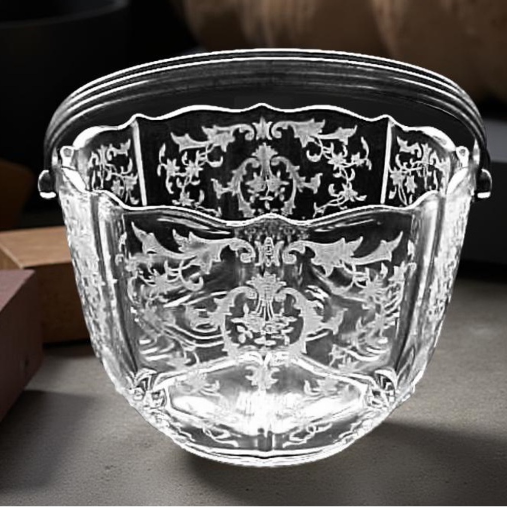 Fostoria Elegant Depression Glass Ice Bucket w/ Chrome Handle